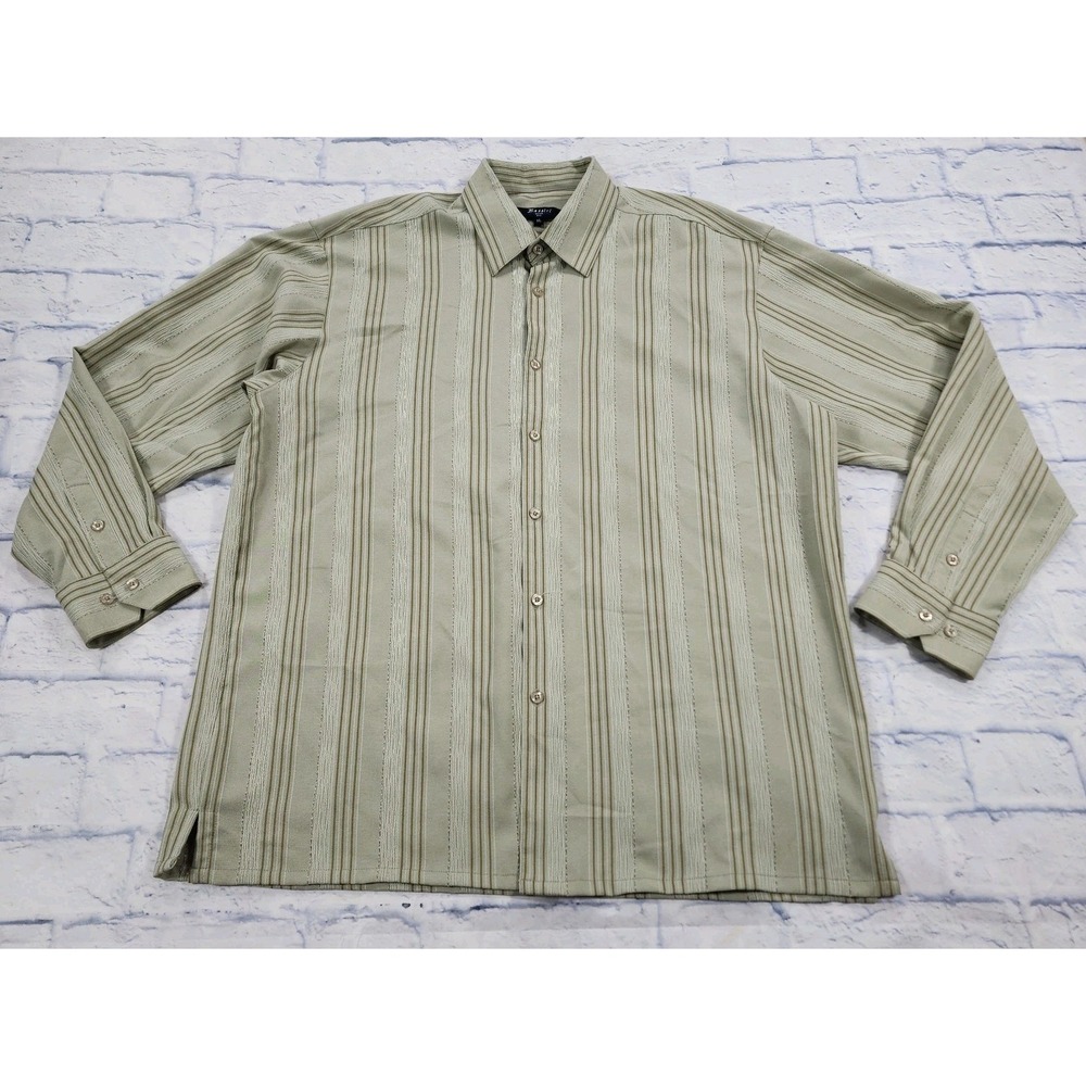 Bassiri Uomo USA MENS XL Beige Striped Long Sleeve Button Shirt Microfiber